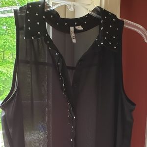 Black sheer tank w/ polka dot collar